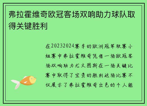 弗拉霍维奇欧冠客场双响助力球队取得关键胜利 弗拉霍维奇欧冠客场双响助力球队取得关键胜利